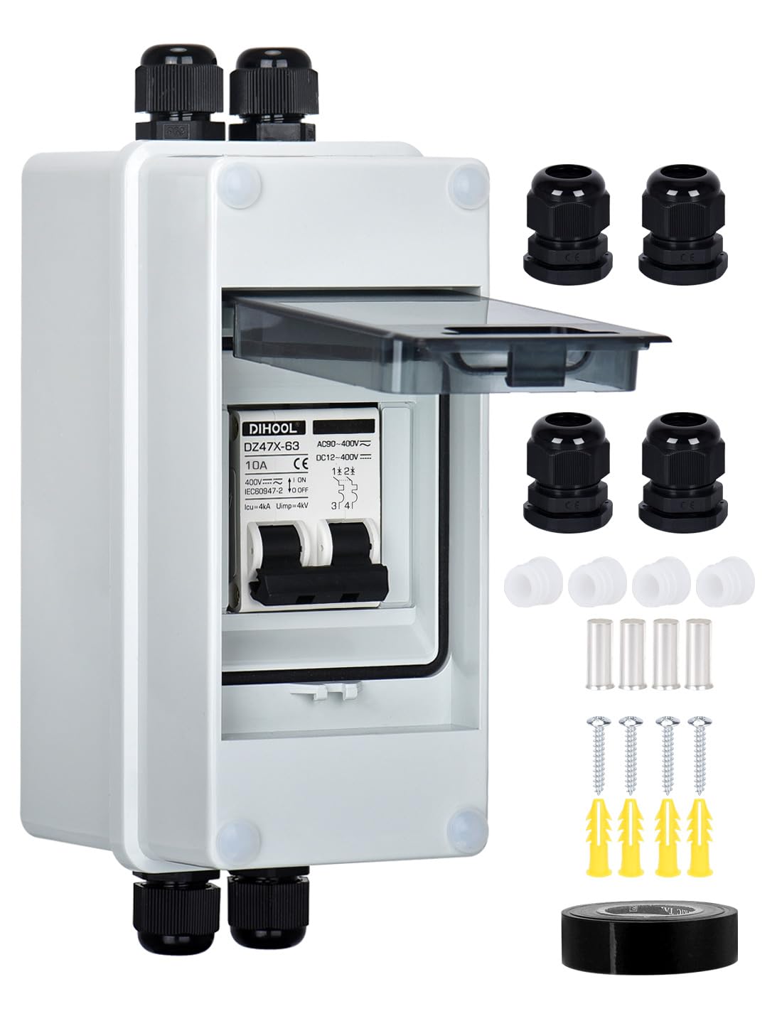 DIHOOL AC DC Circuit Breaker with IP65 Din Box for Solar Systems